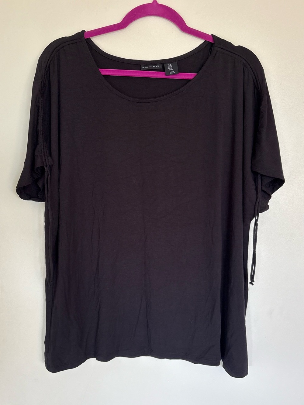 Tahari Black Scrunched Sleeve Top